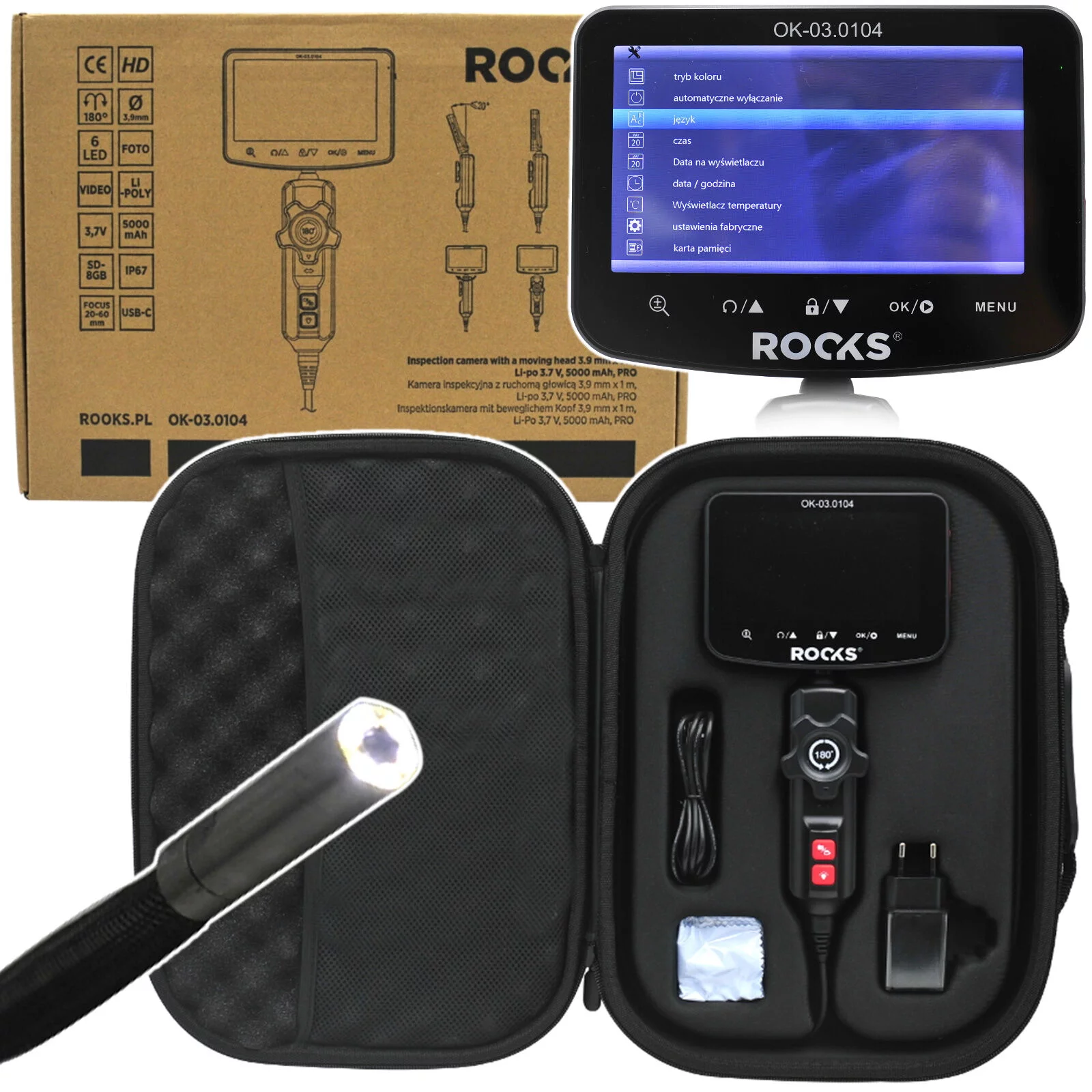 Kamera inspekcyjna z ruchomą głowica 3,9mmx1m
