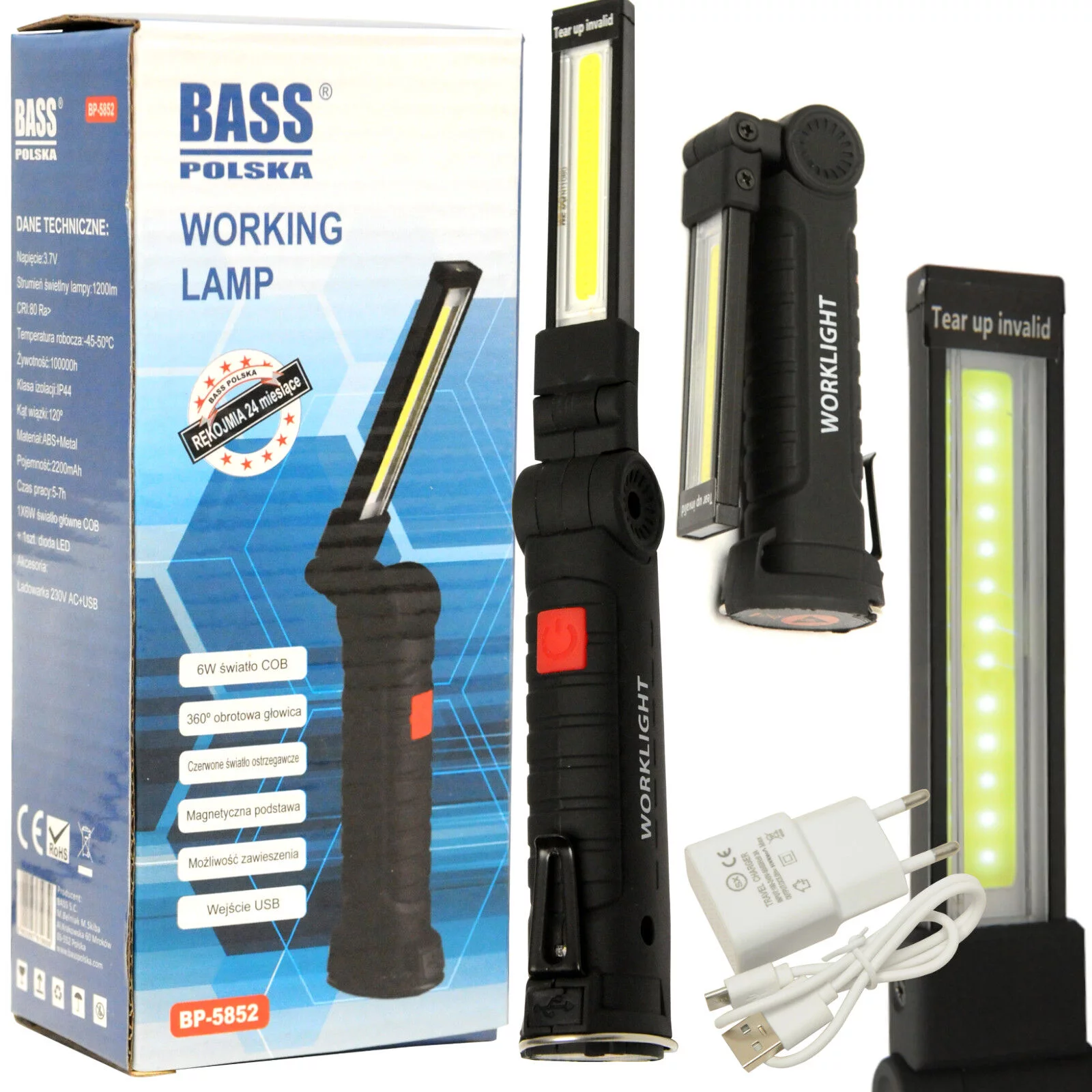 LAMPA WARSZTATOWA COB LED 6W/2200mAh/1200LM