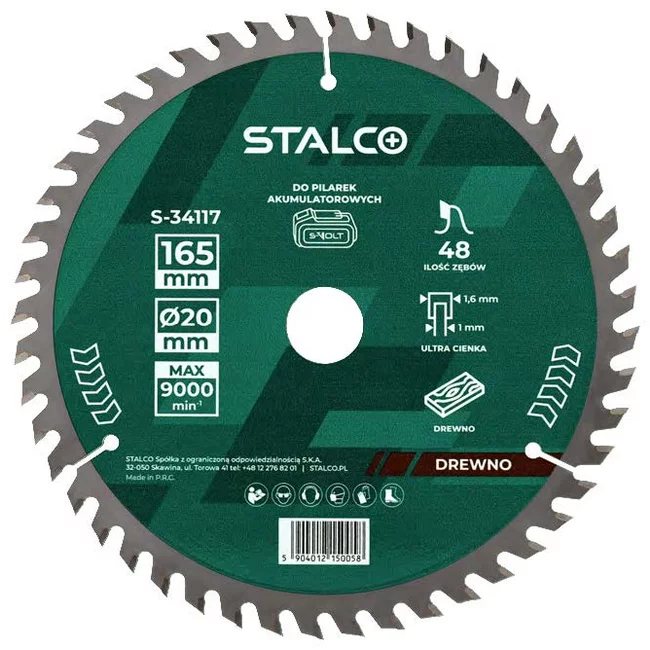Piła tarczowa do drewna 165x48tx20mm STALCO S-3...