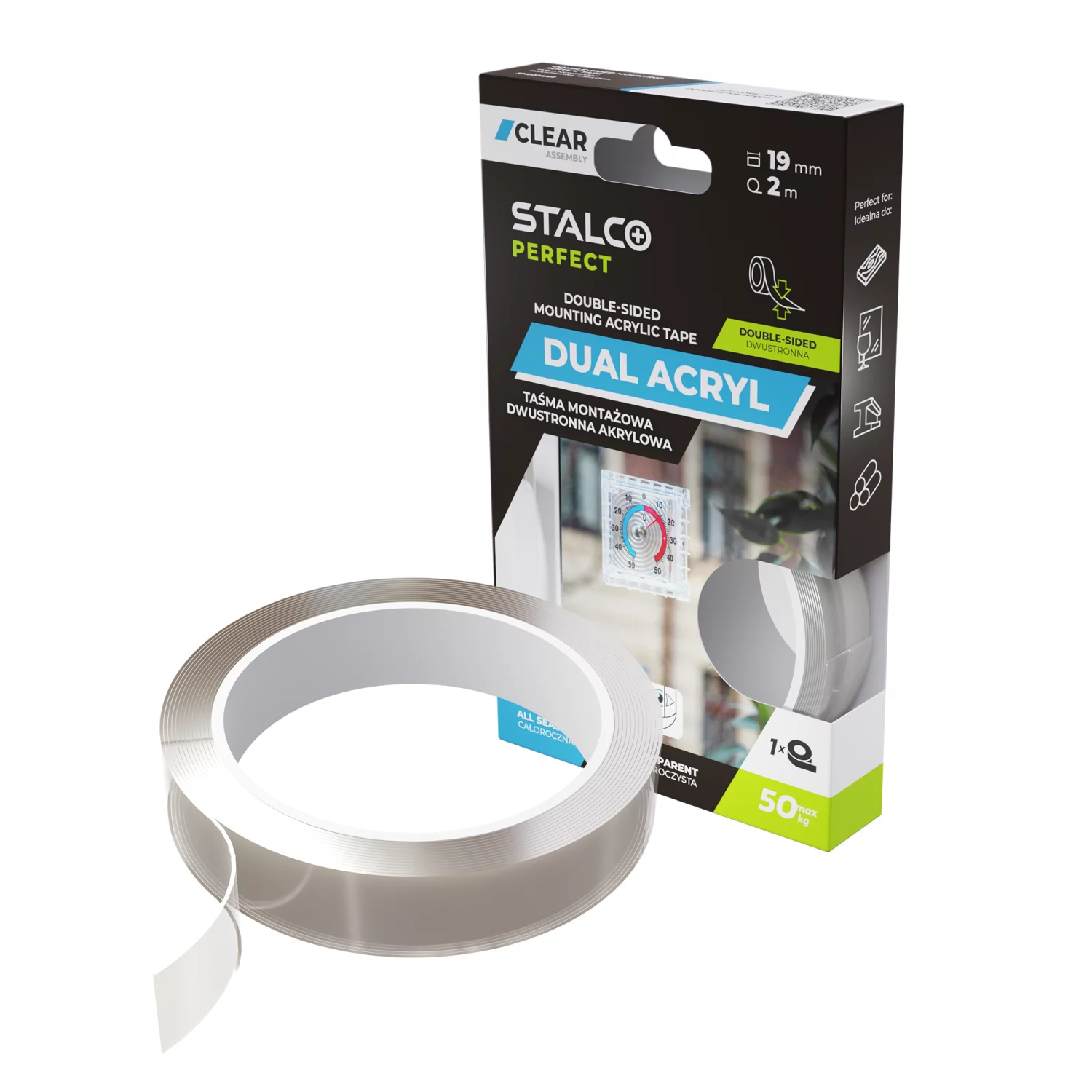 Taśma montażowa dwustronna, akrylowa 19mm x 2m ...