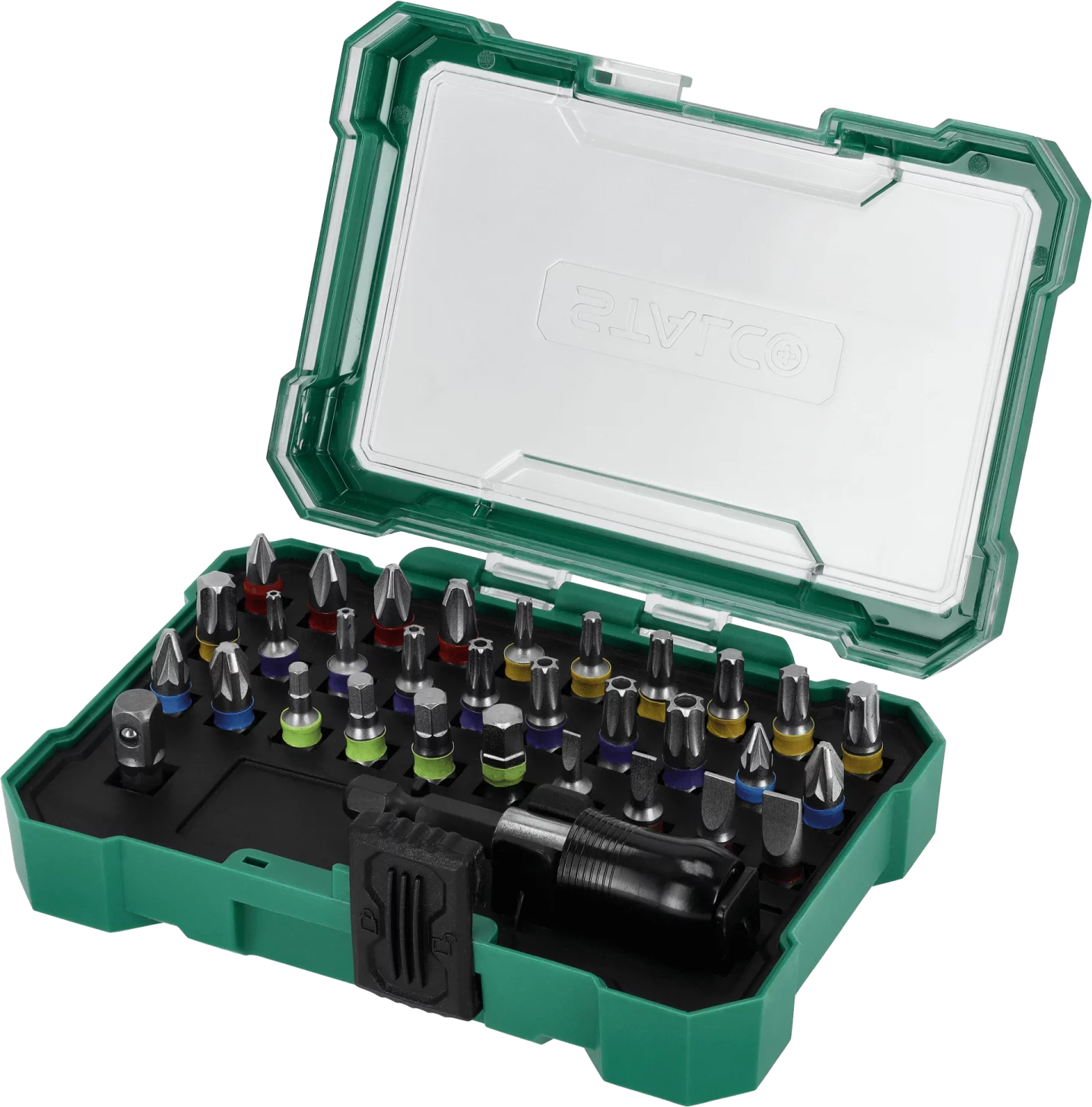 Zestaw bitów ze stali S2 oraz adapterów, 32elem...