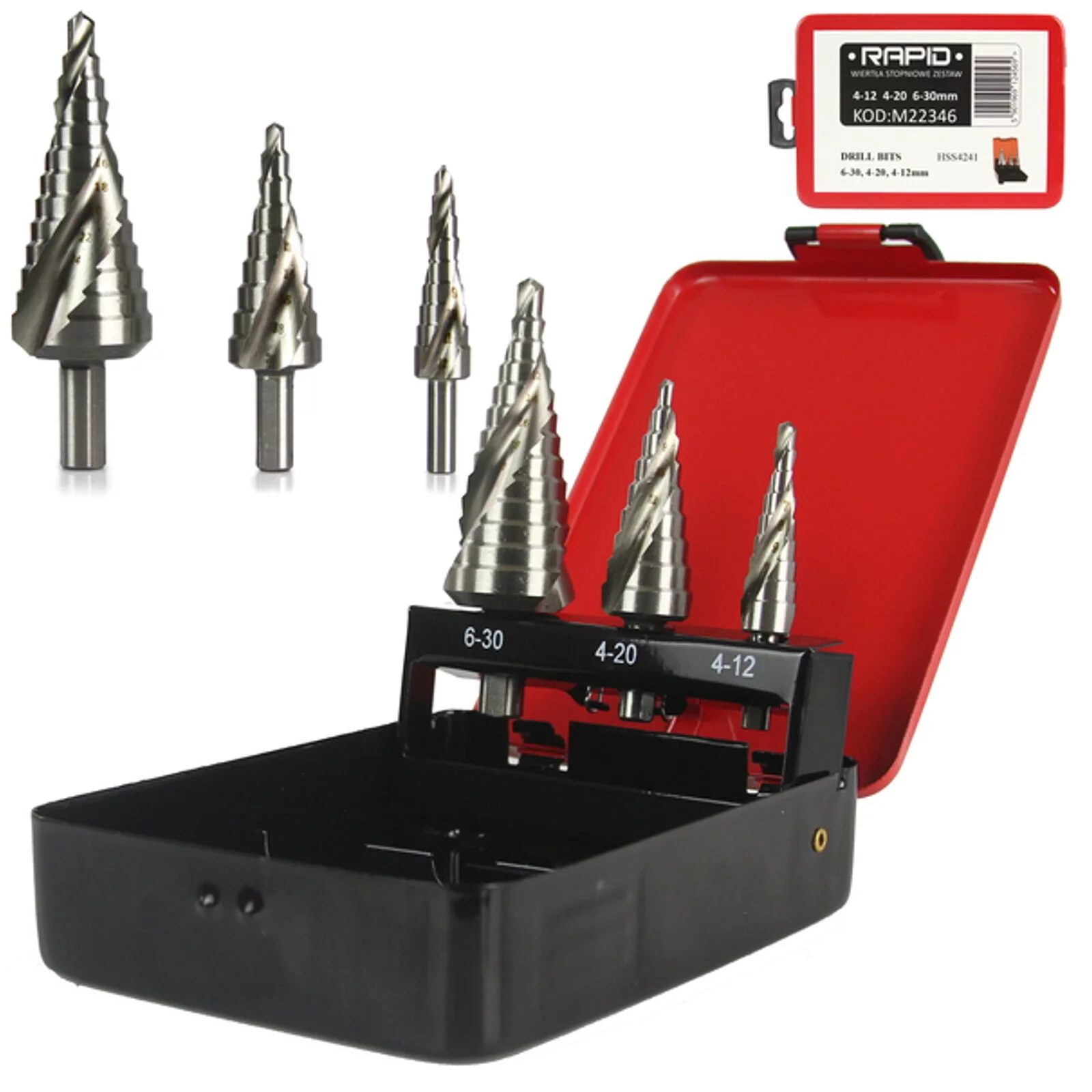 WIERTŁA STOPNIOWE 4-12; 4-20; 6-30mm