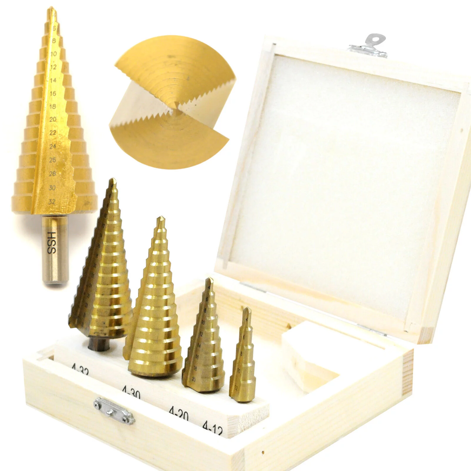 WIERTŁA STOPNIOWE STOŻKOWE 4SZT 4-32 FT4432