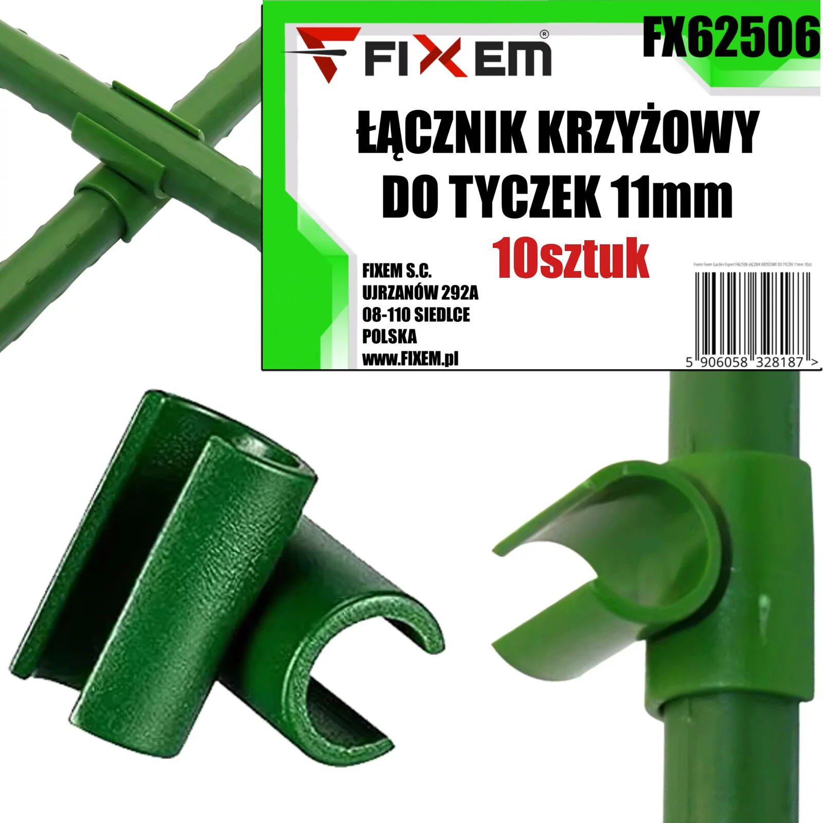 ŁĄCZNIK KRZYŻOWY DO TYCZEK 11mm 10szt