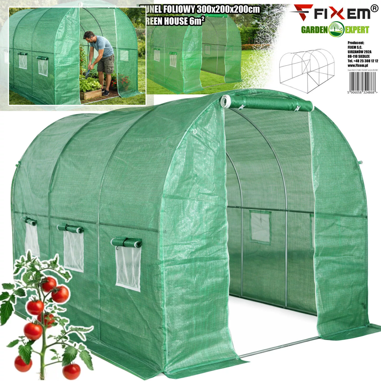 TUNEL FOLIOWY 3x2x2m ZIELONY