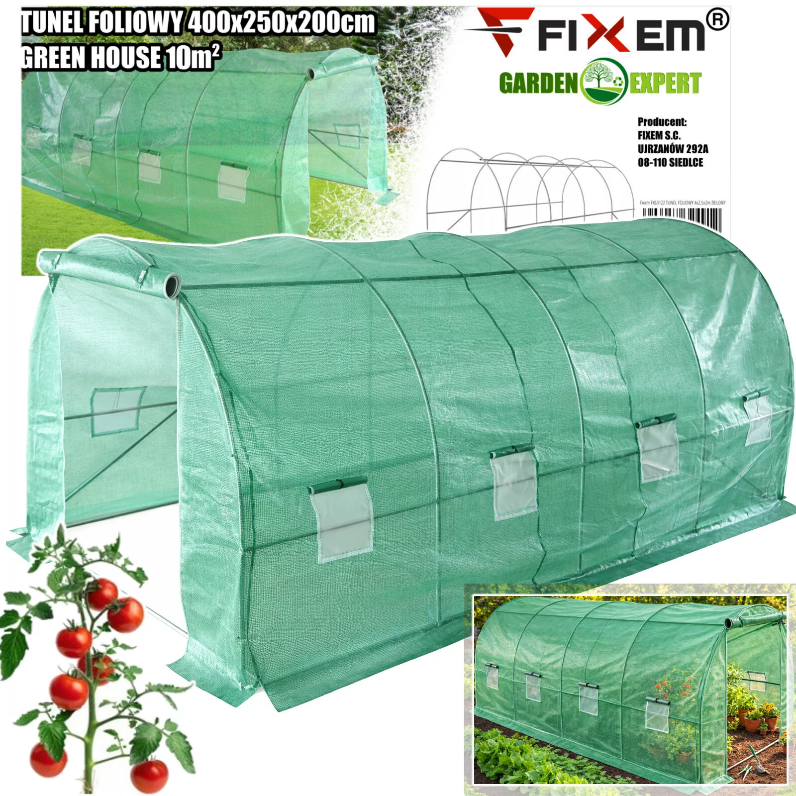 TUNEL FOLIOWY 4x2,5x2m ZIELONY