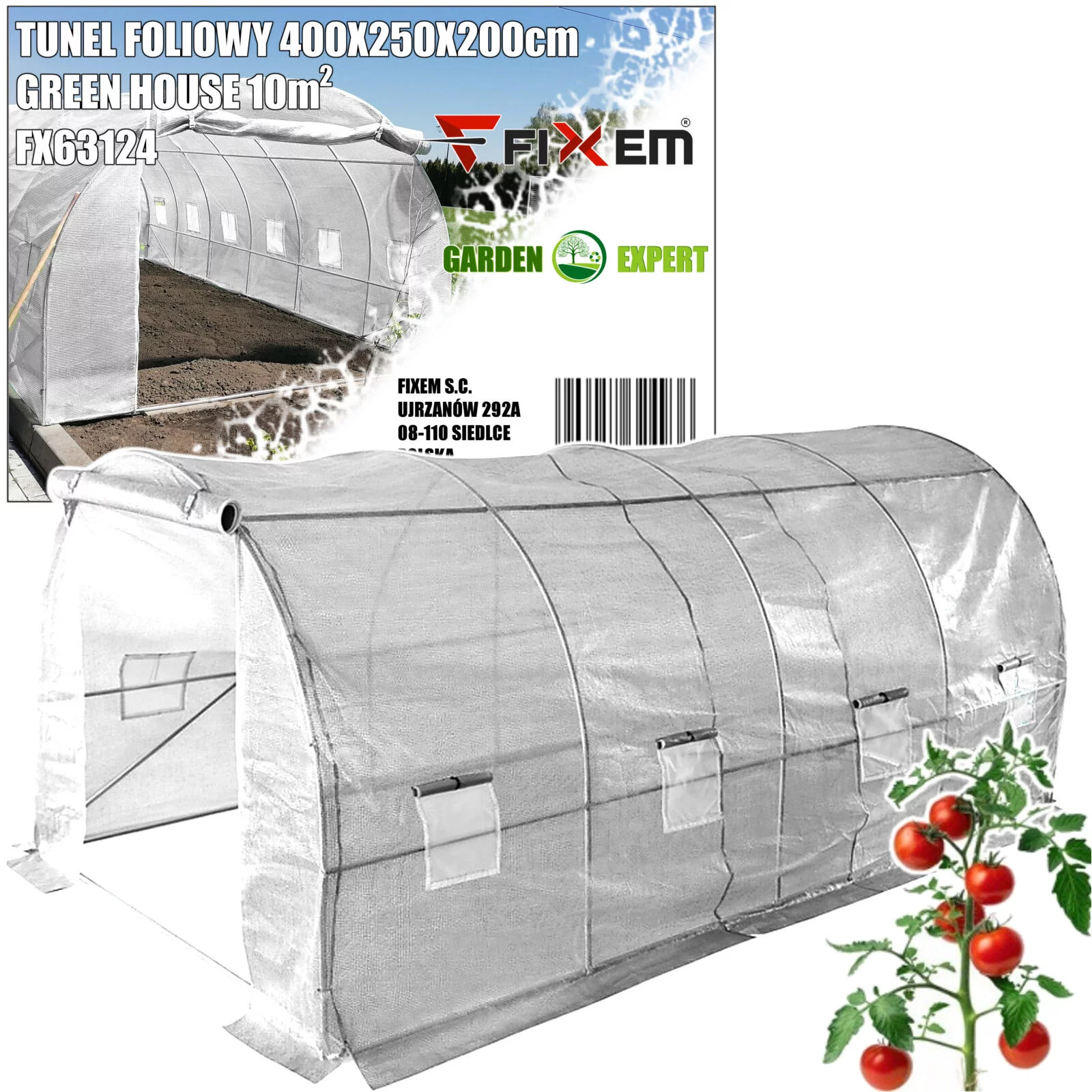 TUNEL FOLIOWY 4x2,5x2m BIAŁY