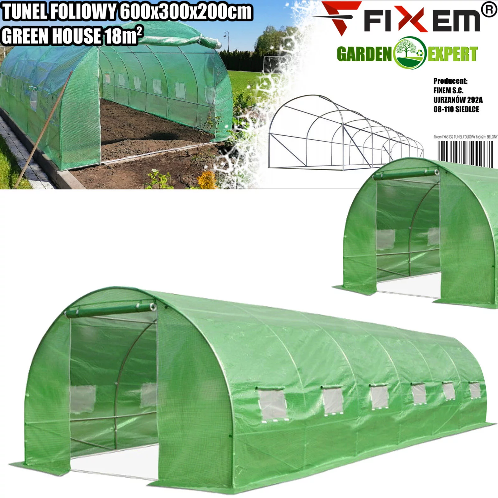 TUNEL FOLIOWY 6x3x2m ZIELONY