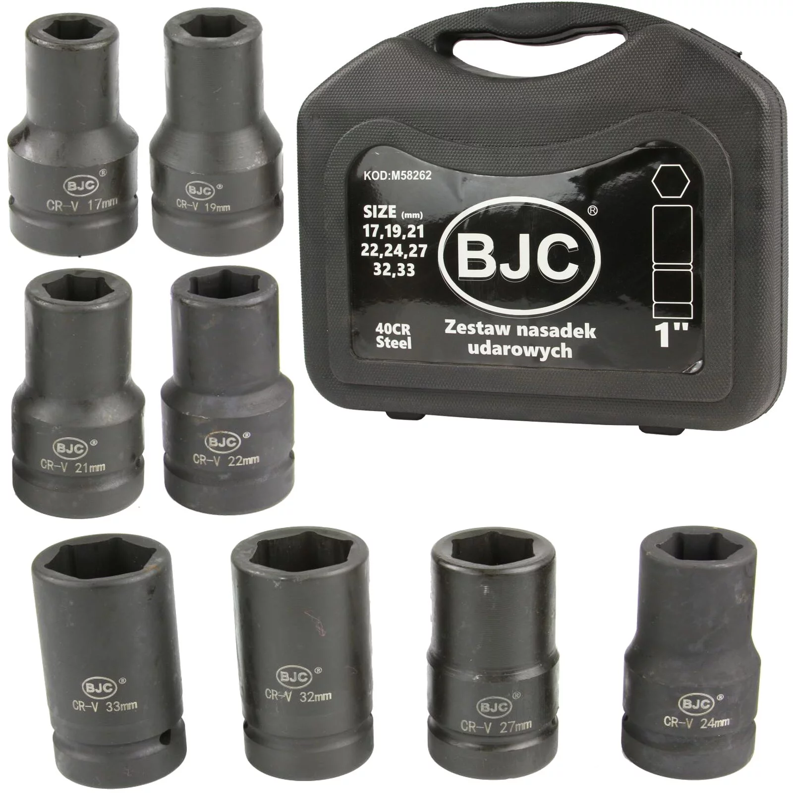 NASADKI UDAROWE 1'' KLUCZE NASADOWE 8szt. ZESTAW NASADEK 17-33mm BJC