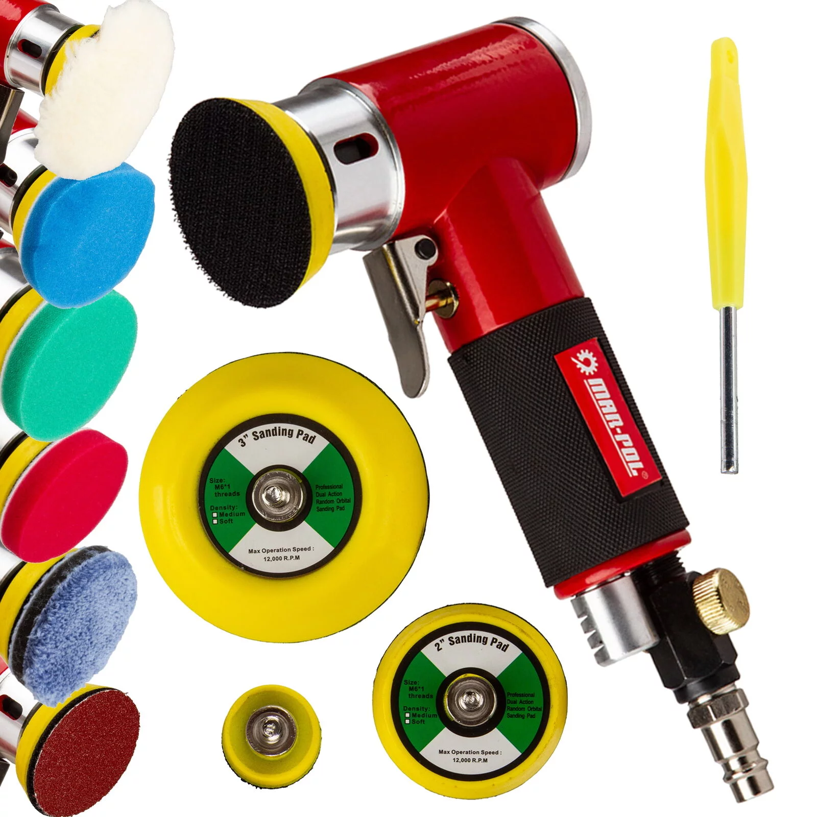 SZLIFIERKA POLERKA PNEUMATYCZNA MIMOŚRODOWA + 3 DYSKI 25 50 75mm