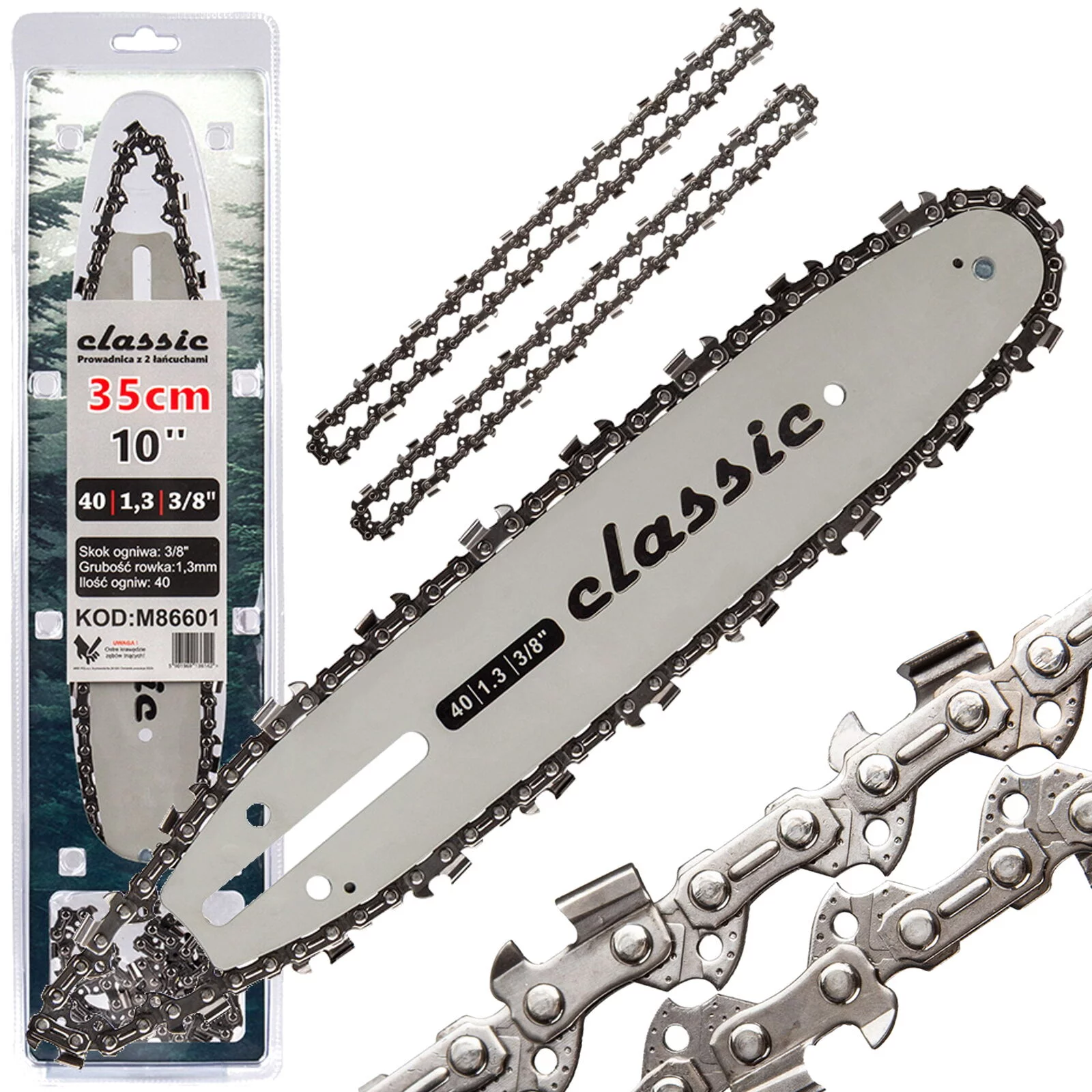 PROWADNICA DO PIL PILAREK ŁAŃCUCHOWYCH Z 2 ŁAŃCUCHAMI 10" 40 1,3mm 3/8"