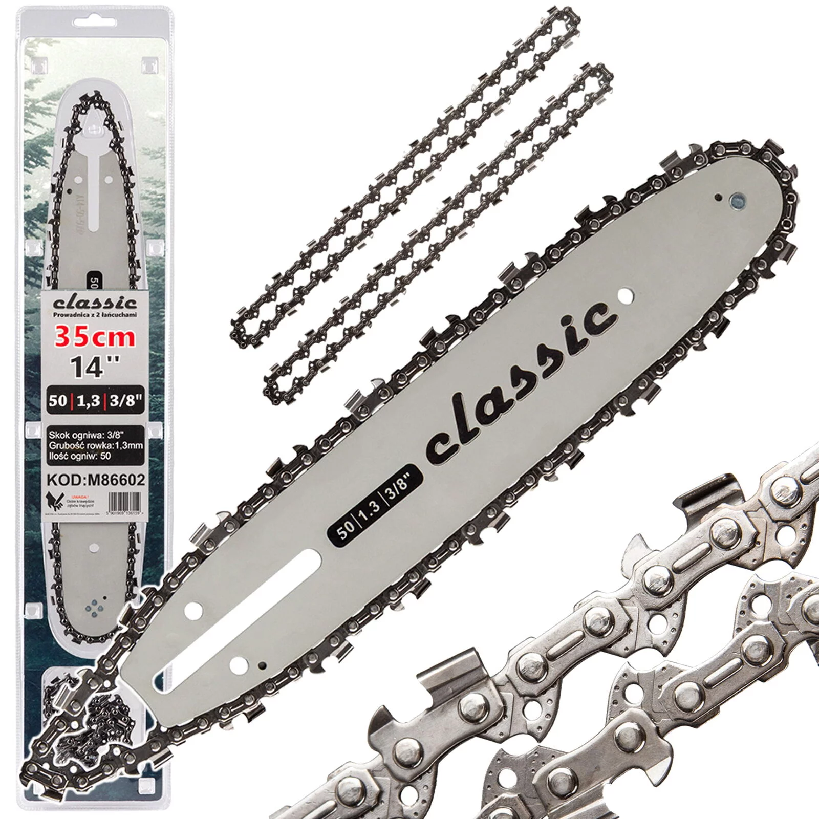 PROWADNICA DO PIL PILAREK ŁAŃCUCHOWYCH Z 2 ŁAŃCUCHAMI 14" 40 1,3mm 3/8"