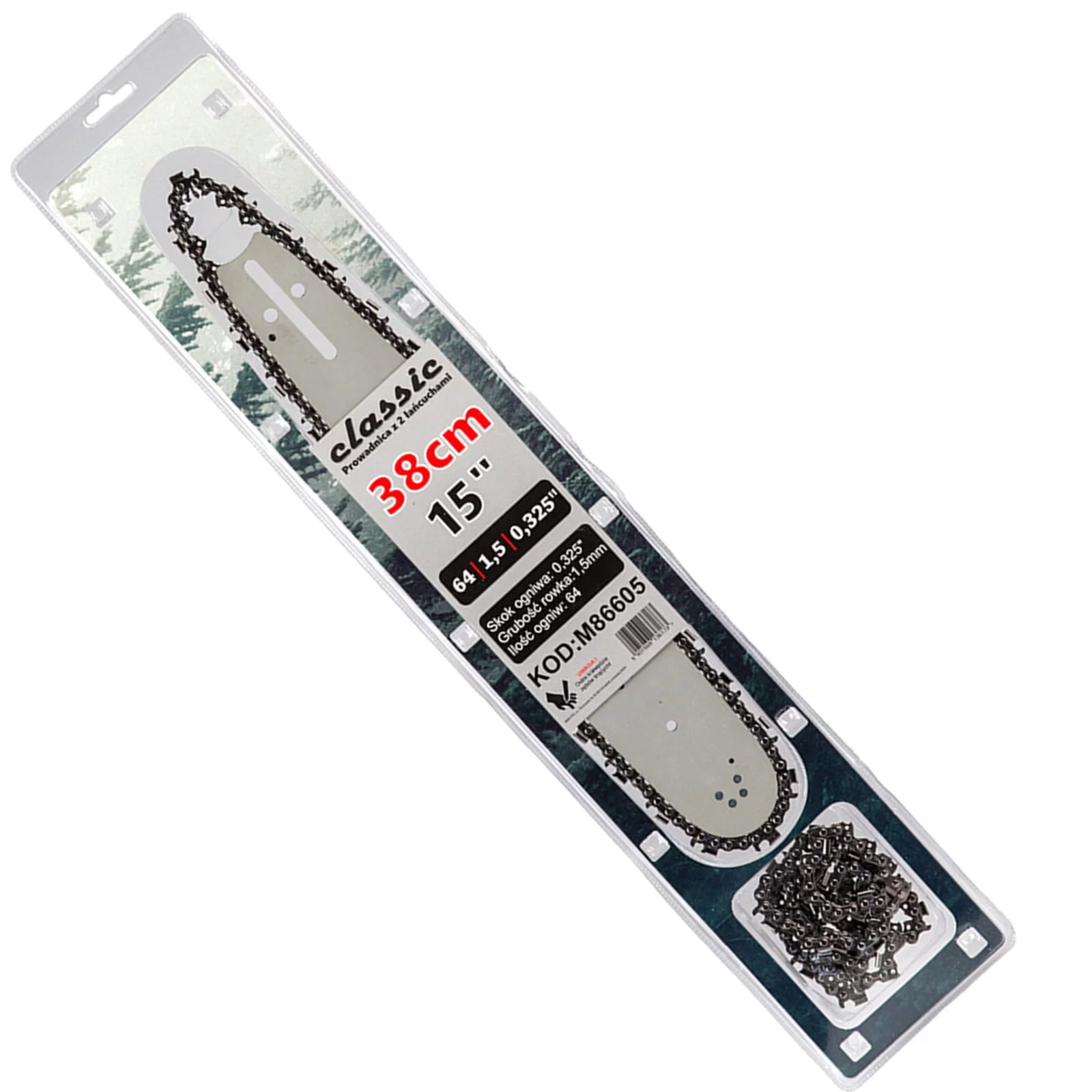 PROWADNICA DO PIL PILAREK ŁAŃCUCHOWYCH Z 2 ŁAŃCUCHAMI 15" 64 1,5mm 0,325