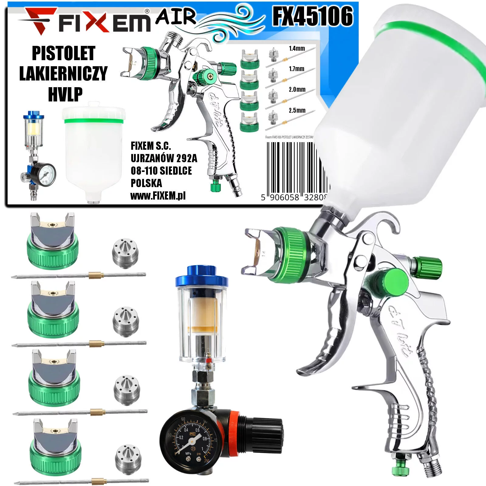 PISTOLET LAKIERNICZY 1.4,1.7,2.0,2.5 HVLP FIXEM