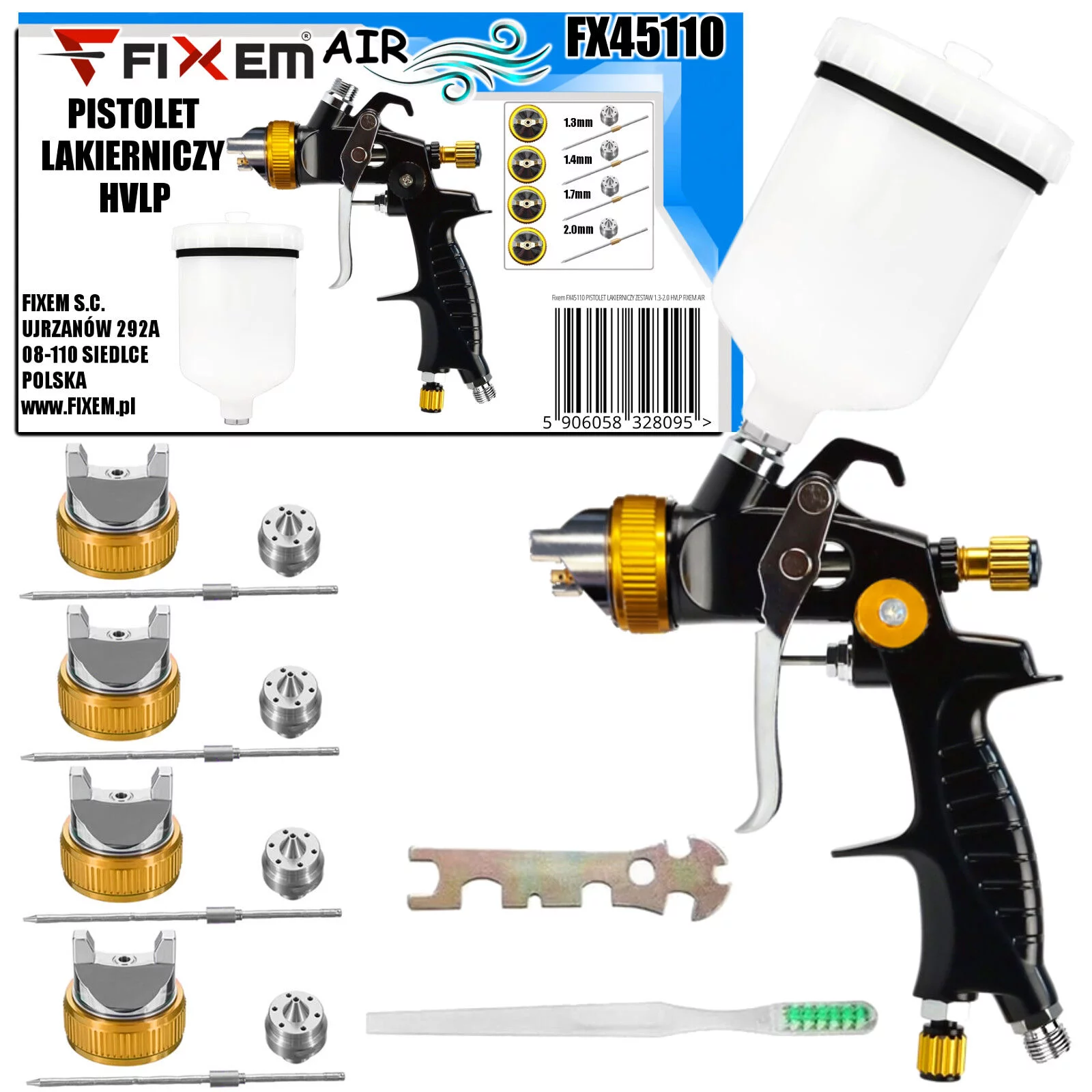 PISTOLET LAKIERNICZY ZESTAW 1.3-2.0 HVLP FIXEM AIR