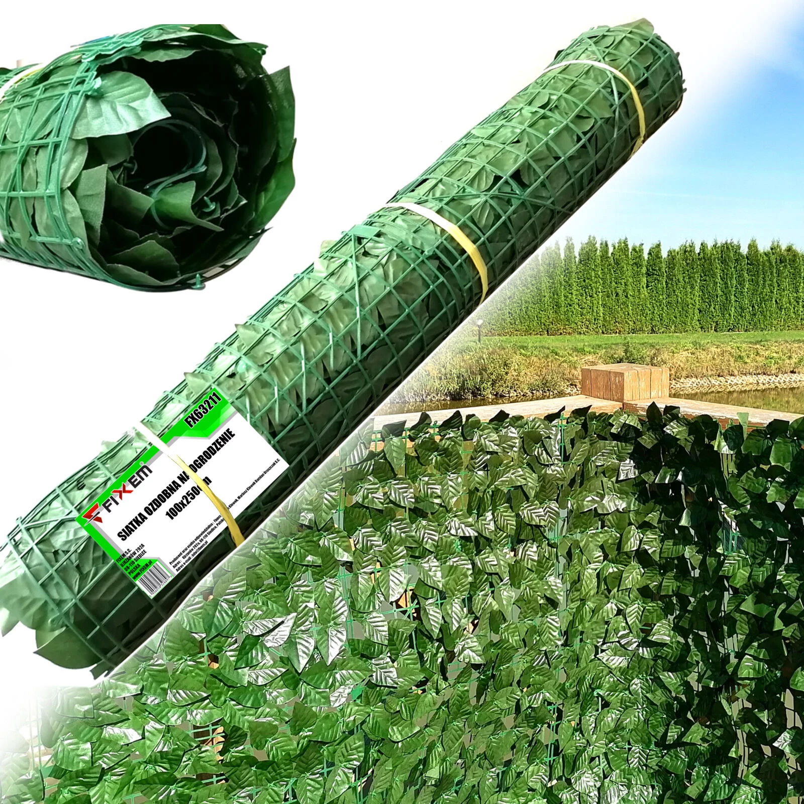 SIATKA OZDOBNA 100x250cm LIŚCIE NA OGRODZENIE