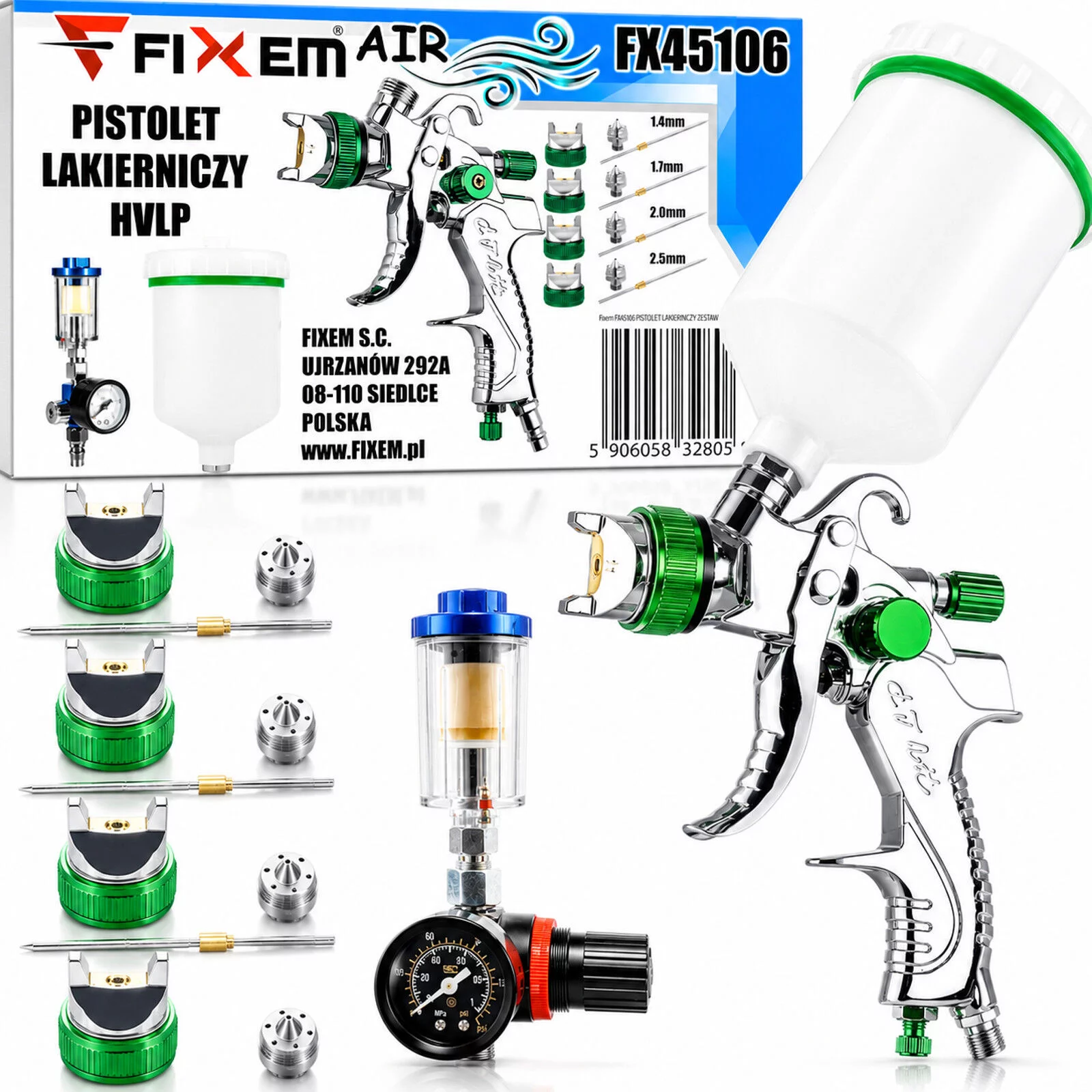 PISTOLET LAKIERNICZY 1.4,1.7,2.0,2.5 HVLP FIXEM