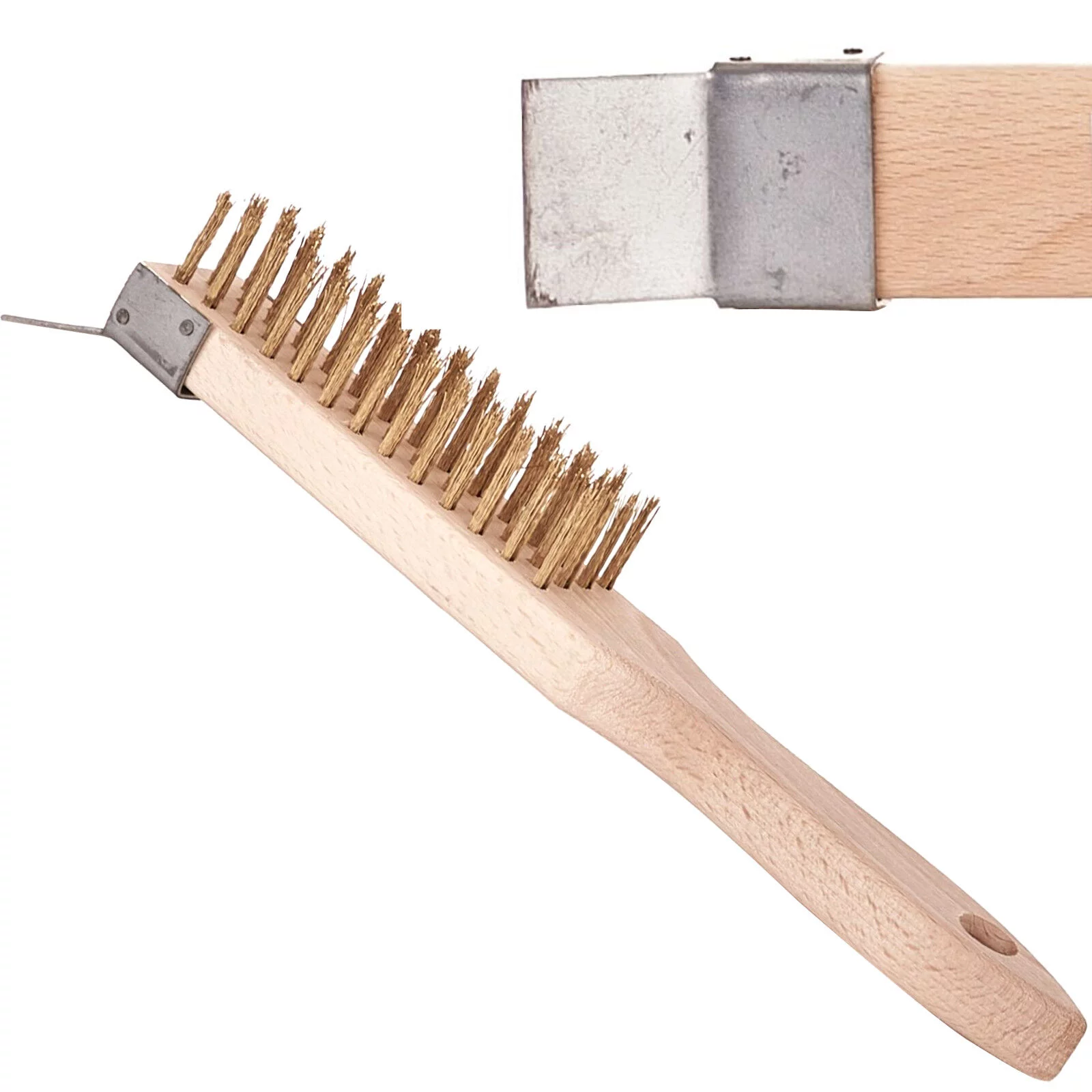 Szczotka druciana żółta 4 rzędy skrobak drewno