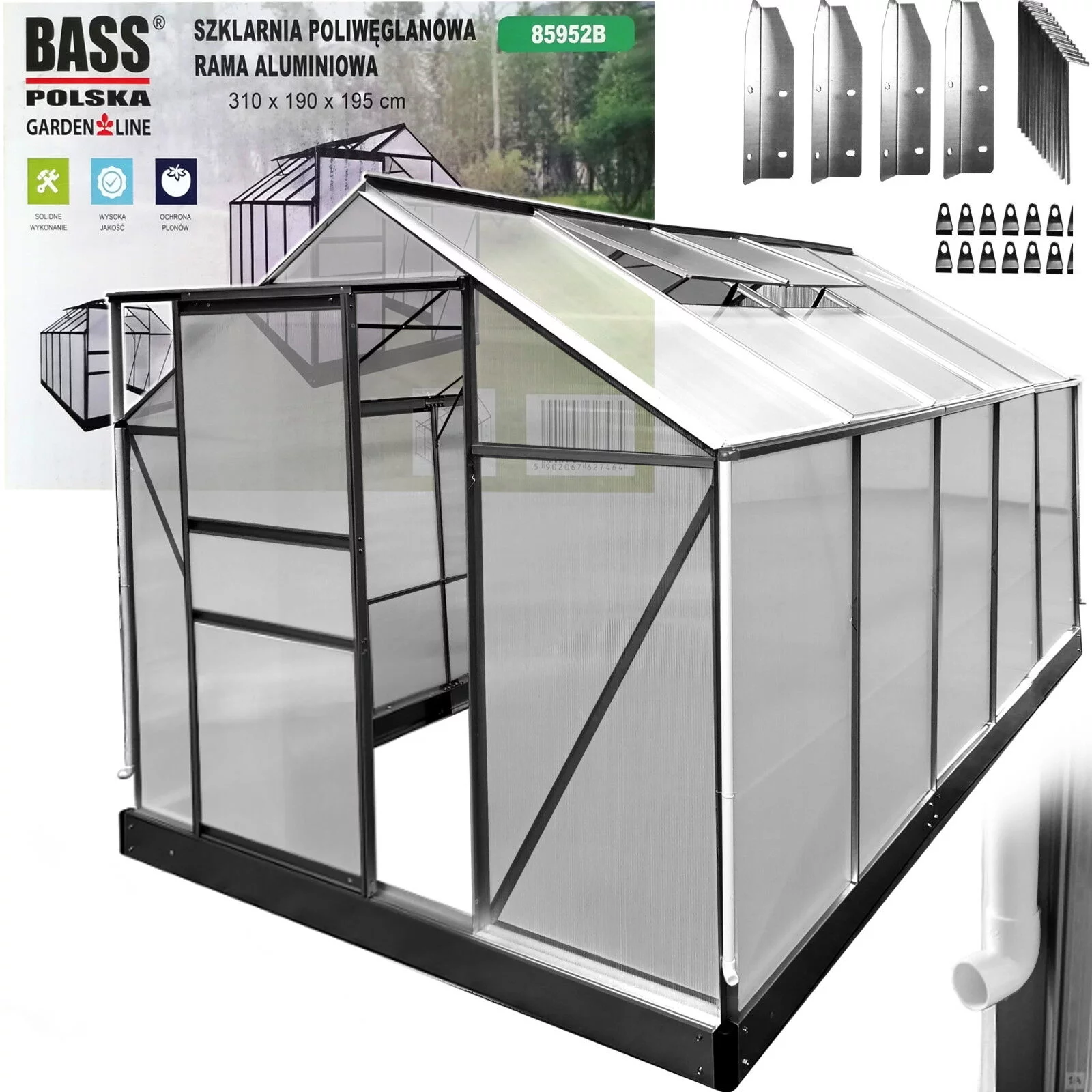 Szklarnia poliwęglan 310x190x195cm BLACK