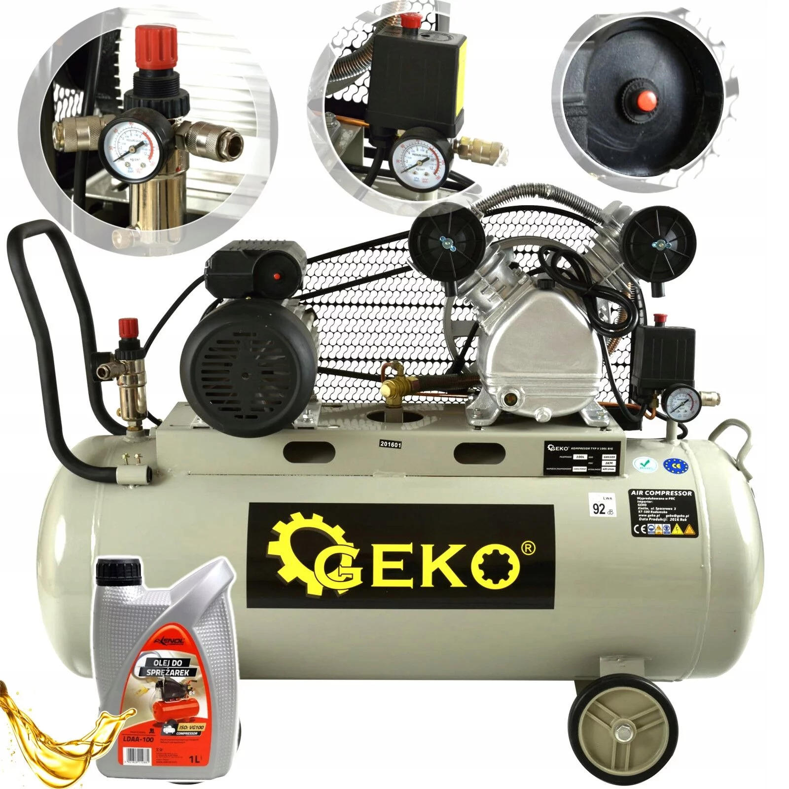 SPRĘŻARKA KOMPRESOR OLEJOWY 100L 230V 3KM + OLEJ