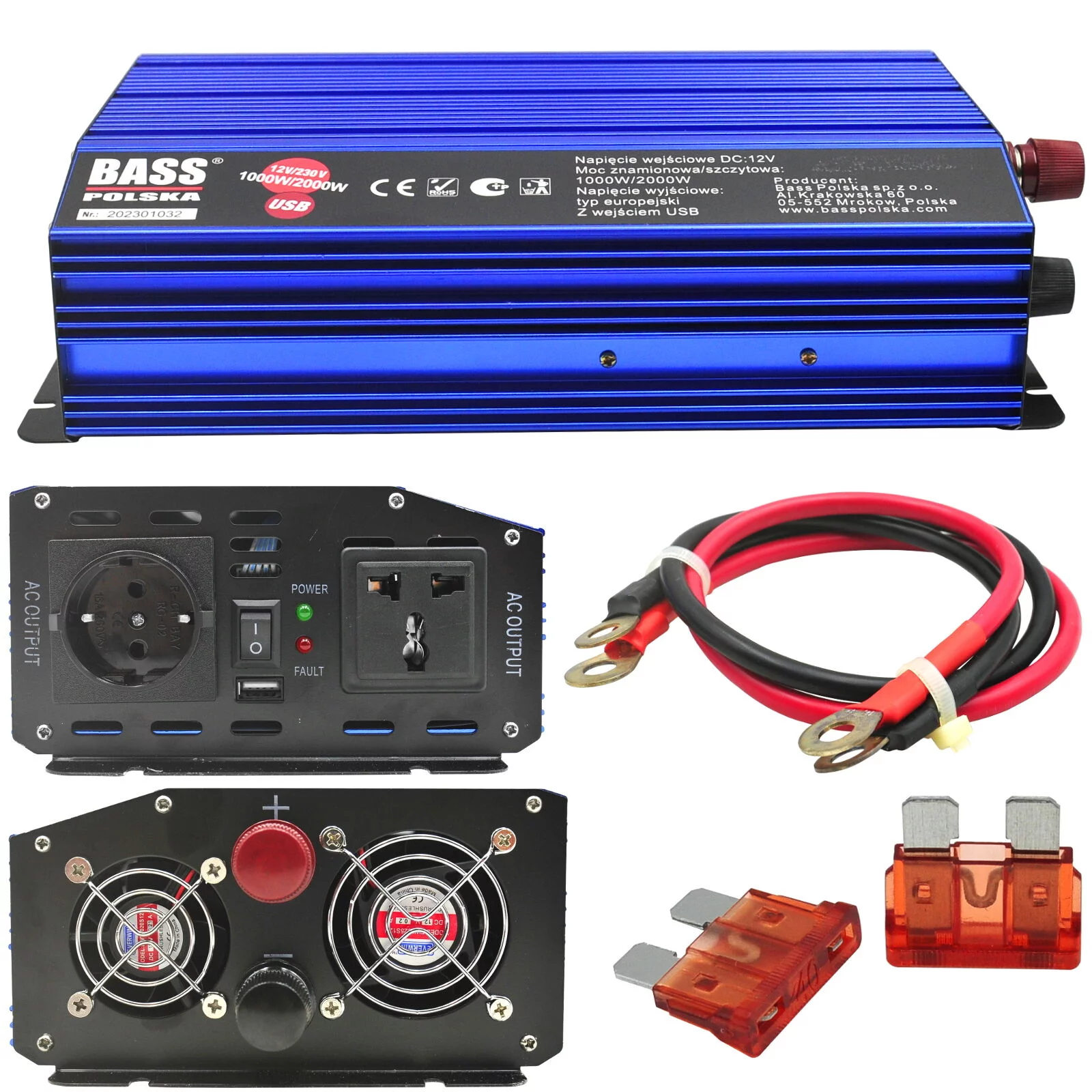 PRZETWORNICA 12V/230V 1000/2000W pełen sinus